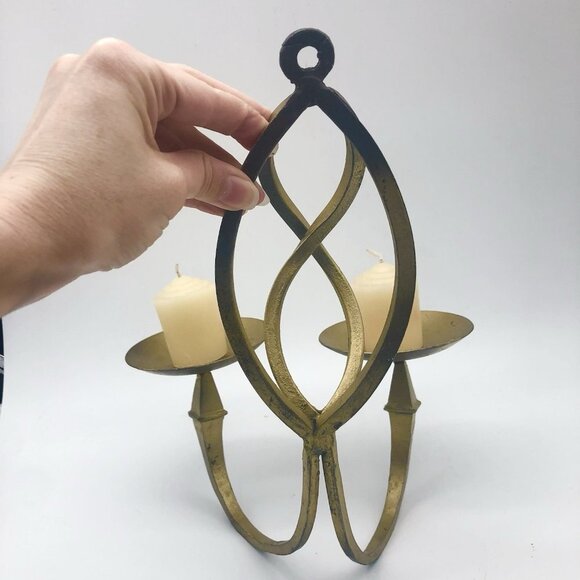 Set Of 2 Vintage Hold Wrought Iron Wall Sconces Scroll Pillar - Picture 5 of 9